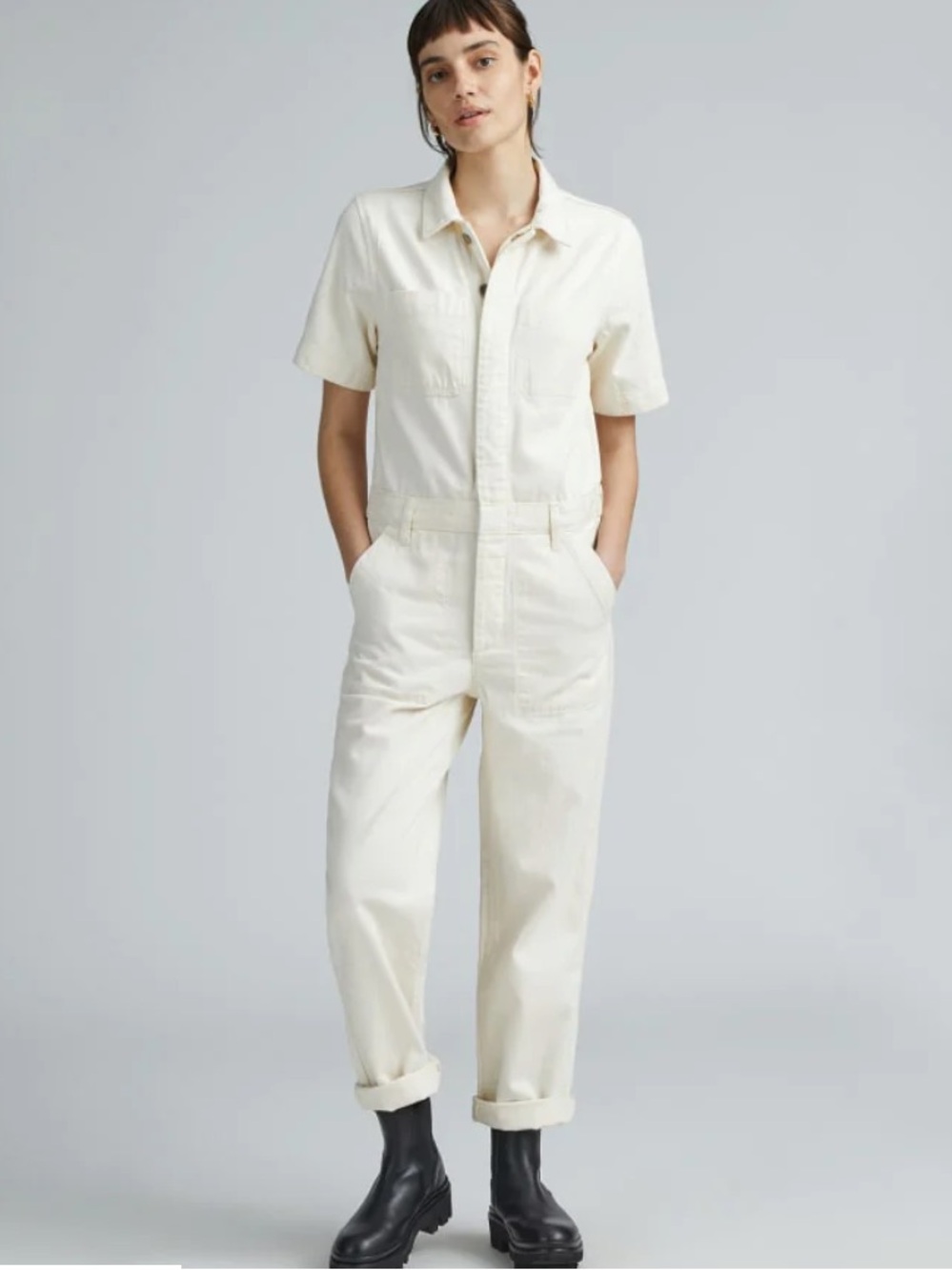 Everlane Super Soft Jean Coverall Seeded Ecru Women’s Size 2 Cotton & Tencel